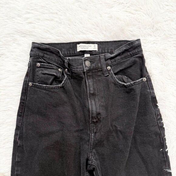 Abercrombie & Fitch Ankle Straight Ultra High Rise Distressed Jeans Black 26/2 - Picture 5 of 8